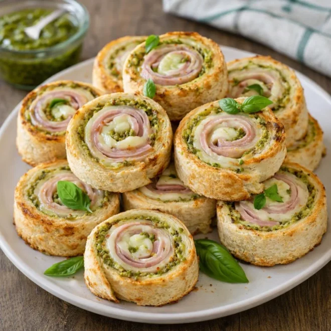 Roulés de pain de mie jambon pesto mozzarella au four