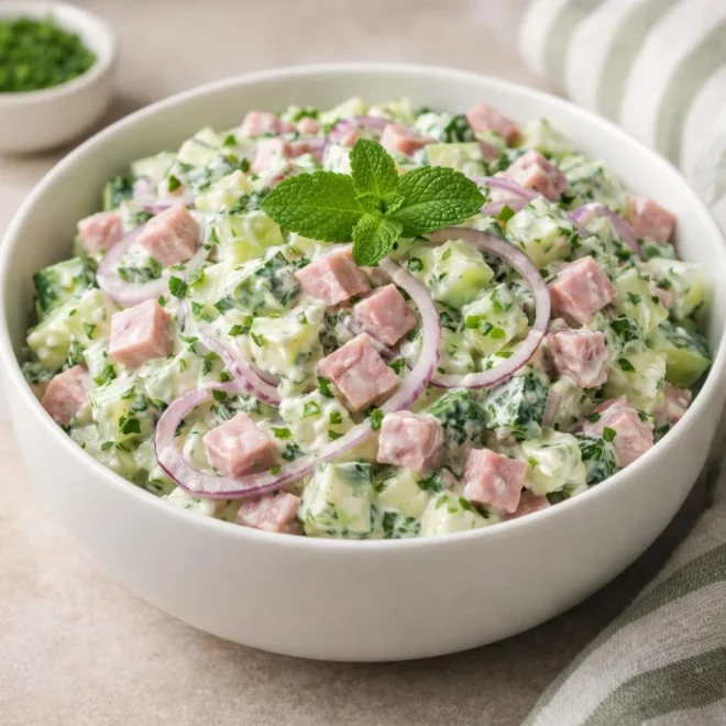 Salade de concombre au jambon et sauce crémeuse