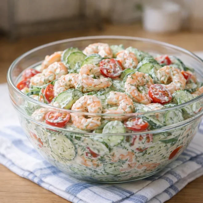 Recette salade crémeuse concombre et crevettes
