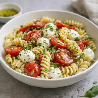 Salade de fusilli aux tomates cerises mozzarella