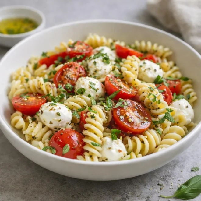 Salade de fusilli aux tomates cerises mozzarella
