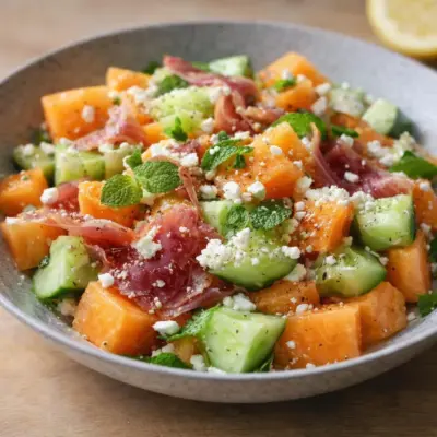 Salade de melon concombre jambon cru : fraîche & facile
