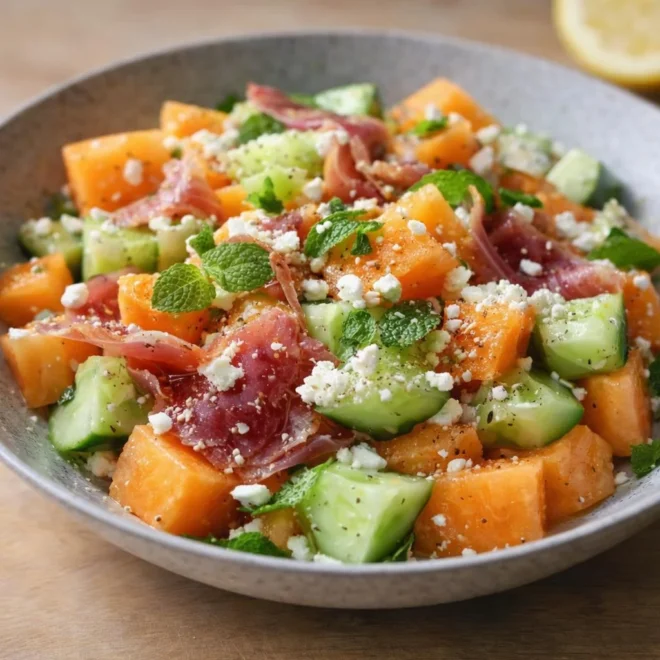 Salade de melon concombre jambon cru : fraîche & facile