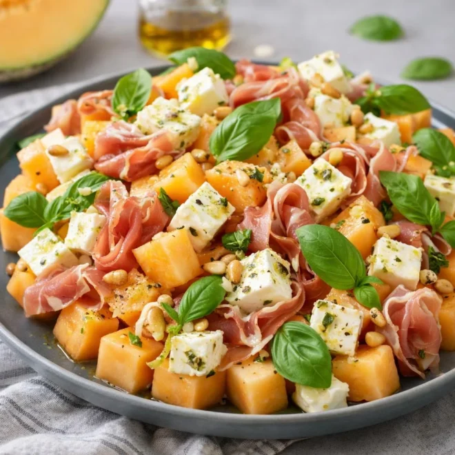 Salade de melon feta jambon cru : fraîche et gourmande
