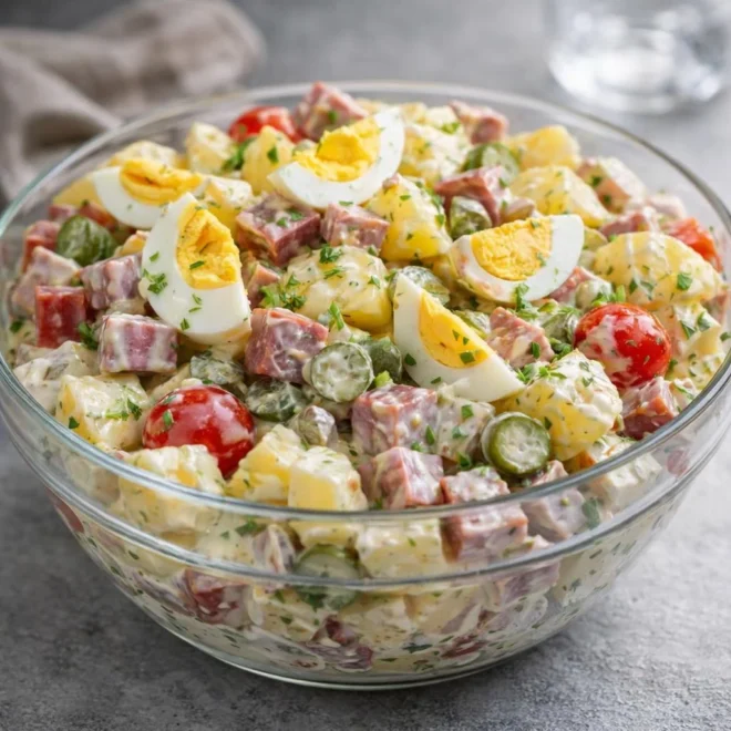 Salade piémontaise façon traiteur : pommes de terre & cervel