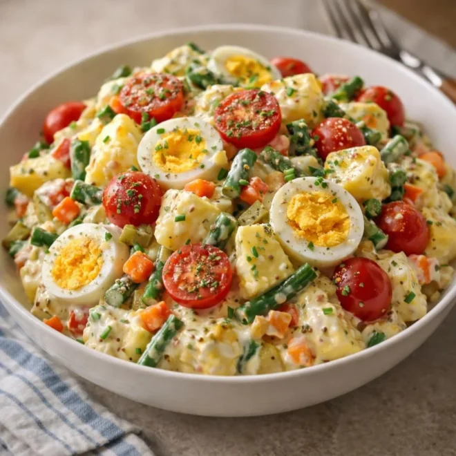 Salade piémontaise maison aux œufs durs, pommes de terre et légumes croquants