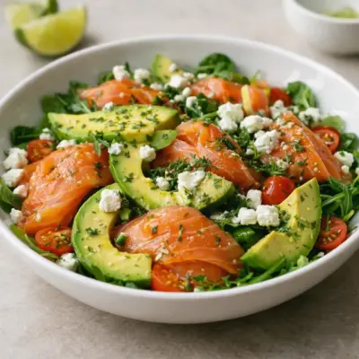 Salade saumon fumé chèvre avocat au citron vert