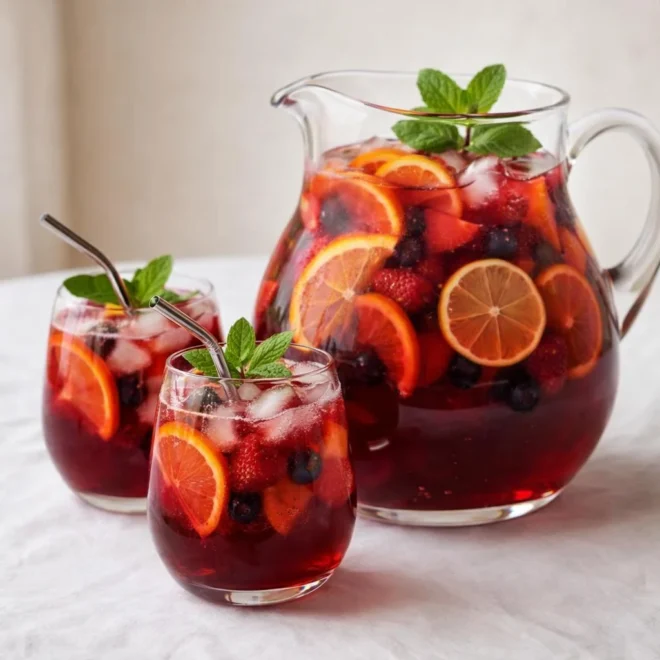 Sangria rouge d'été aux fruits rouges et agrumes