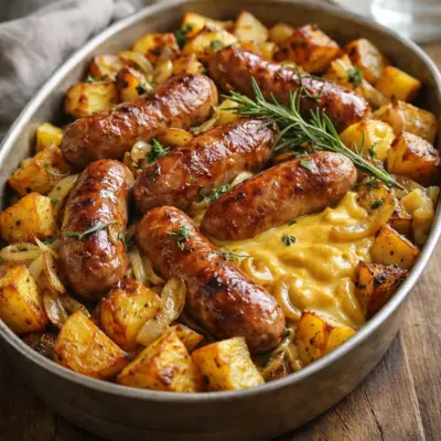 Saucisses au four avec pommes de terre moutarde