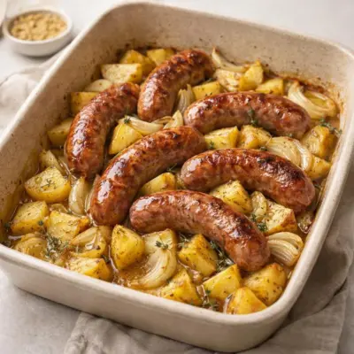 Saucisses de Toulouse aux pommes de terre et oignons