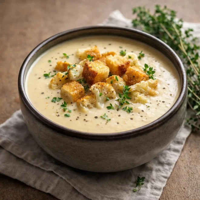 Soupe de chou-fleur rôti au cheddar et à l’ail : velouté