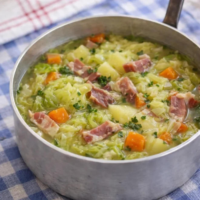 Soupe paysanne au chou vert et jambon de Bayonne