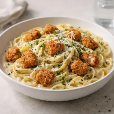 Tagliatelles au poulet sauce fromagère à l’ail