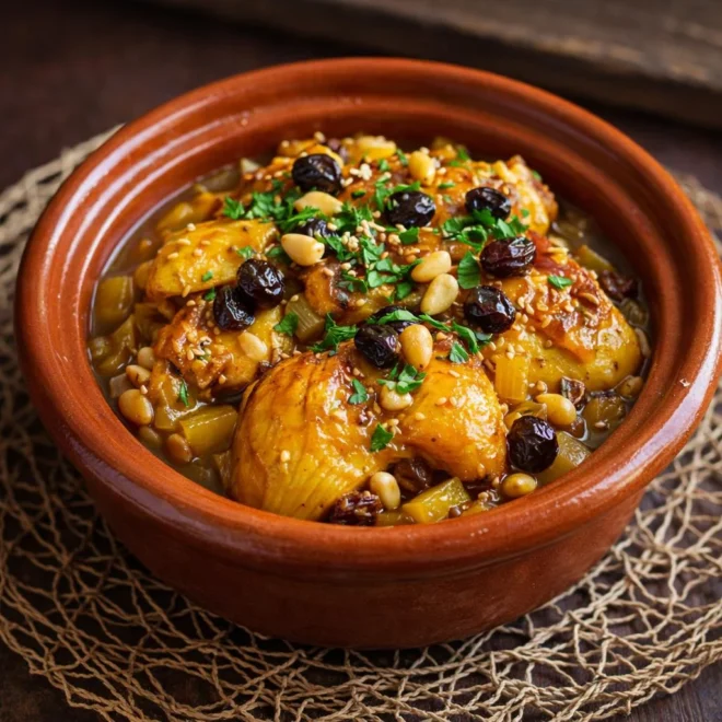 Tajine de poulet au miel et raisins secs