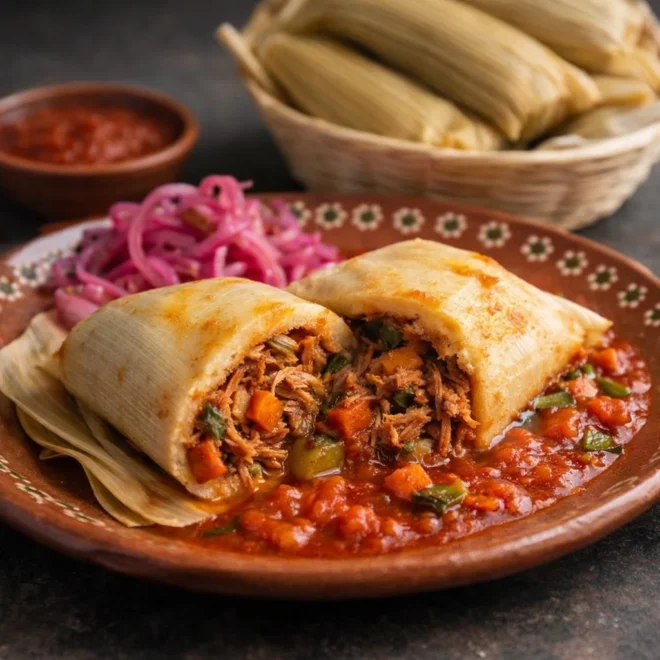 Recette de tamales au porc sauce rouge (maïs)