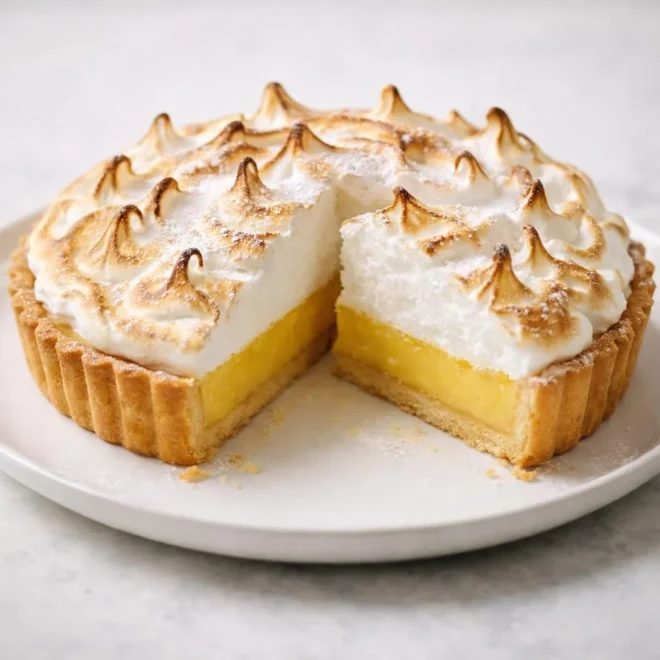 Tarte au citron meringuée maison, sablé & crème citron