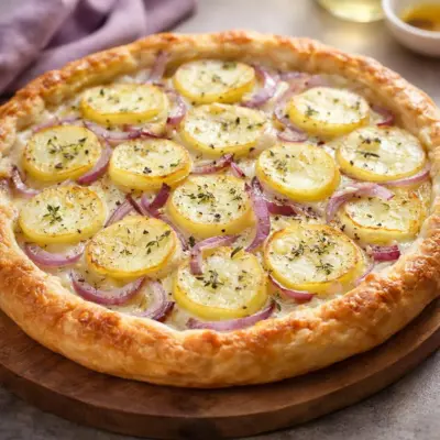 Recette tarte feuilletée pommes de terre oignons rouges