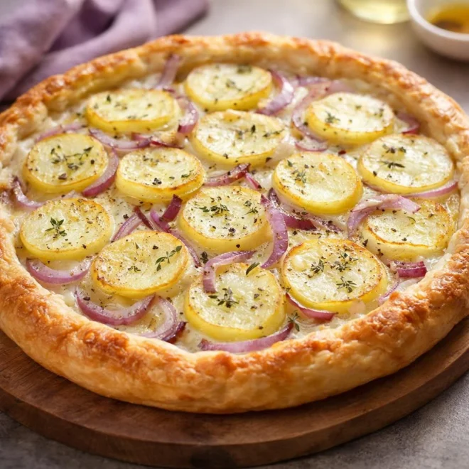 Recette tarte feuilletée pommes de terre oignons rouges
