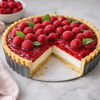 Tarte aux framboises et crème vanillée