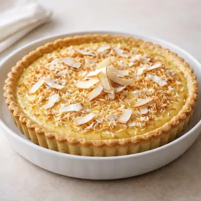 Tarte à la noix de coco : fond croustillant et crème