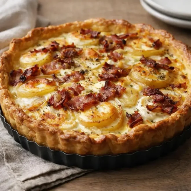 Tarte rustique aux pommes de terre lardons chèvre