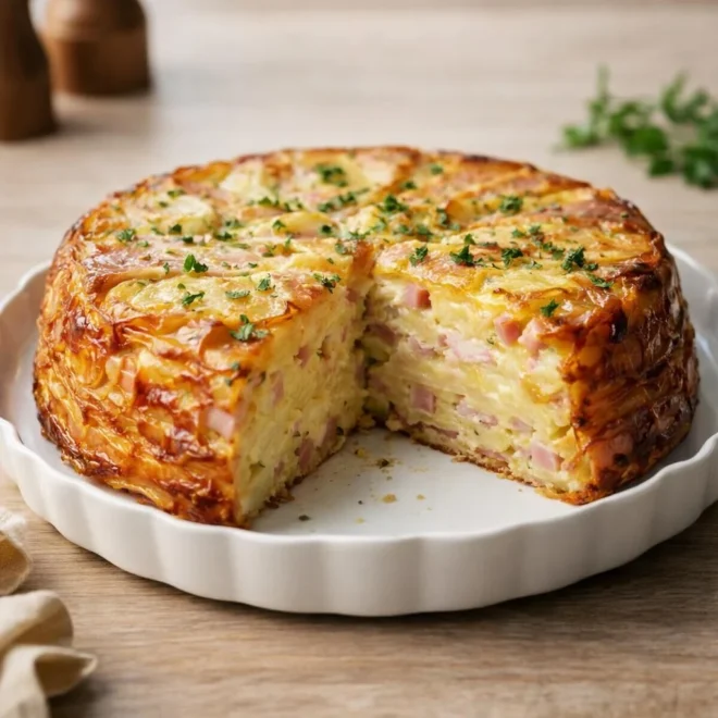 Tarte tatin de pommes de terre au jambon : gourmande