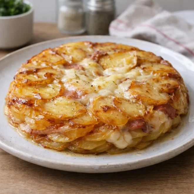 Tarte tatin salée pommes de terre reblochon jambon