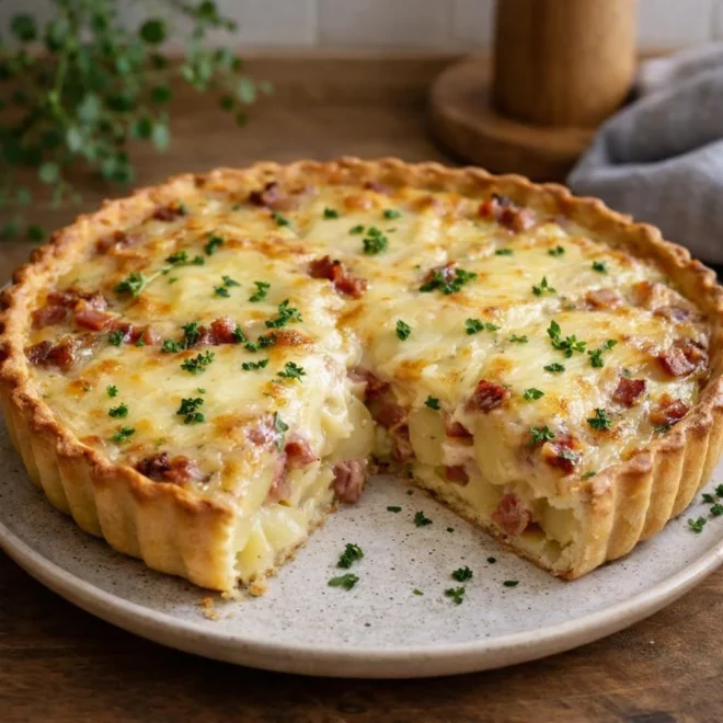 tartiflette en tarte façon raclette : pommes de terre fondan