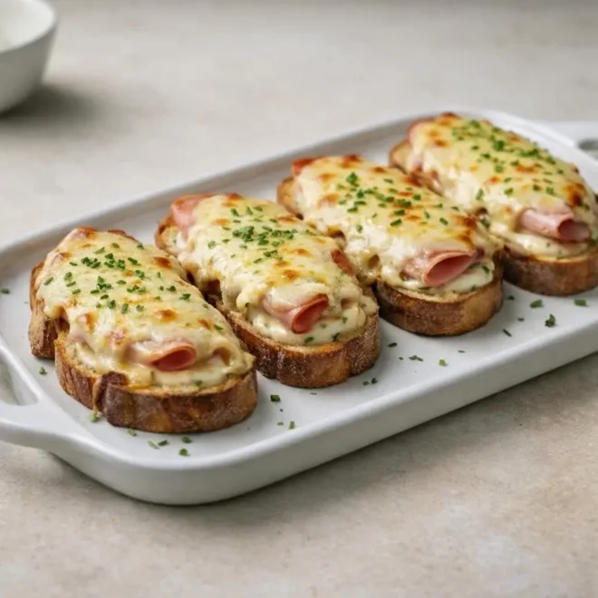 Tartines gratinées au jambon et crème fraîche | Rapide
