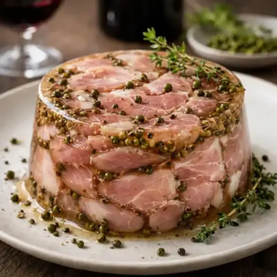 Terrine de jambonneau au porto et poivre vert