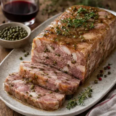 Terrine de jambonneau au porto et au poivre vert