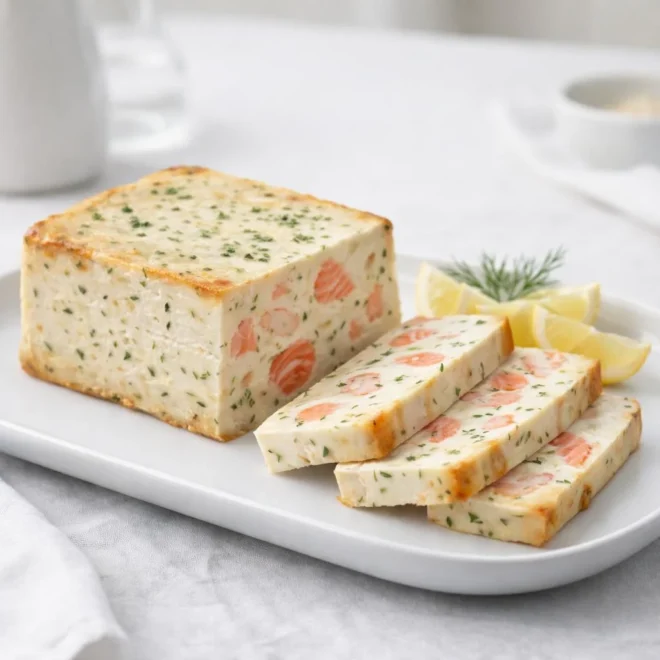 Terrine de poisson froide : cabillaud, saumon, crevettes