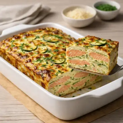 Terrine de saumon et courgettes gratinée au four