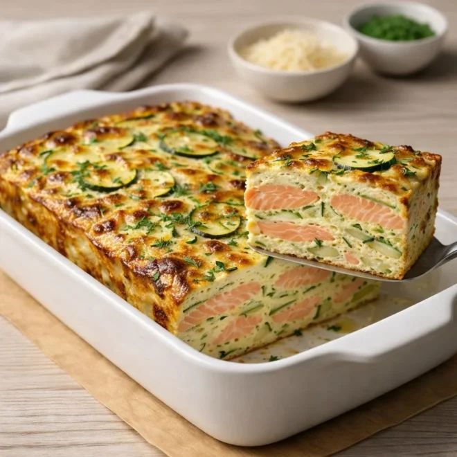 Terrine de saumon et courgettes gratinée au four