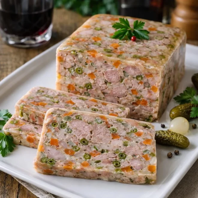 Terrine froide de porc au Madère et petits légumes