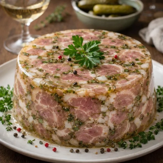 Terrine de jarret de porc au Riesling : gelée aux aromates