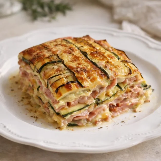 Recette gratin de courgettes jambon : rubans au four