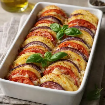 Tian de pommes de terre tomates mozzarella au four