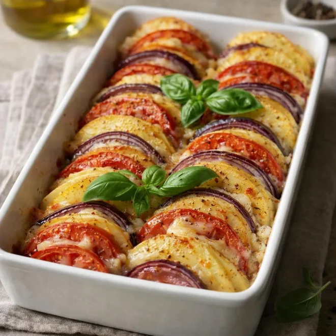 Tian de pommes de terre tomates mozzarella au four