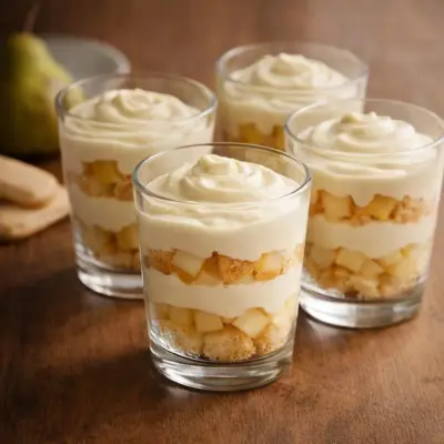 Tiramisu aux poires léger : crème mascarpone vanillée