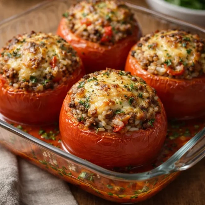 Tomates farcies au riz et à la viande hachée