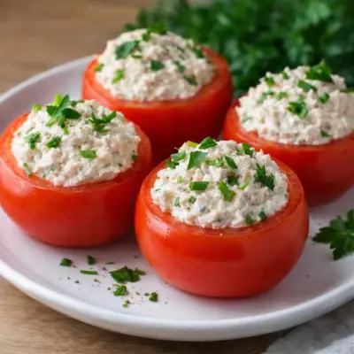 Tomates froides farcies au thon et fromage blanc
