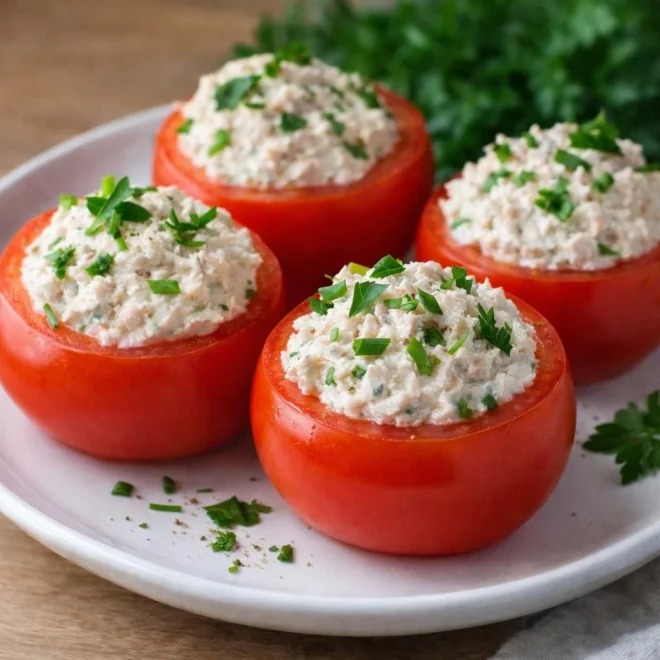 Tomates froides farcies au thon et fromage blanc