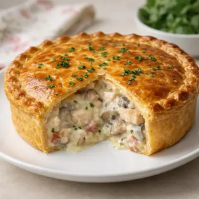 Tourte poulet champignons et lardons à la crème