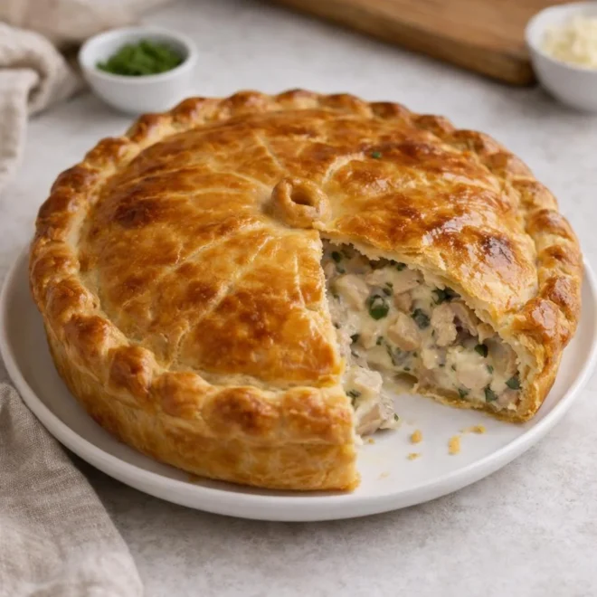 Tourte salée poulet champignons crème au fromage