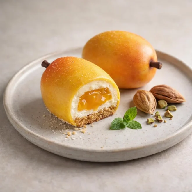 Trompe-l’œil à la mangue : mousse & cœur gélifié