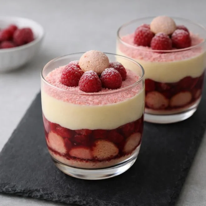 Verrines au citron façon tiramisu framboises