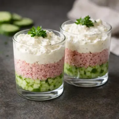 Recette verrines concombre jambon Boursin, ultra frais