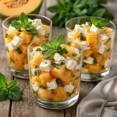 Verrines de melon feta menthe : fraîches & sucré-salé