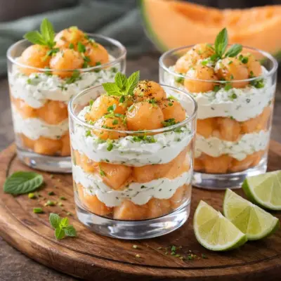 Verrines de melon au mascarpone salé et citron vert